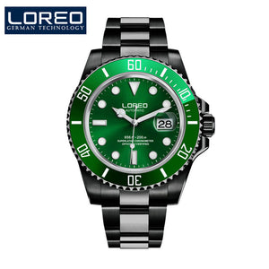 2019 New 20bar Diving Watch Automatic Luxury brand LOREO Sapphire Mechanical Watch Men Calendar Luminous Water Ghost Green Watch