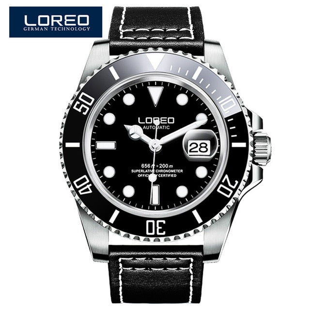 2019 New 20bar Diving Watch Automatic Luxury brand LOREO Sapphire Mechanical Watch Men Calendar Luminous Water Ghost Green Watch