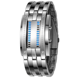 Future Technology Binary Watch Men's Women Black Stainless Steel Date Digital LED Bracelet Sport Watches