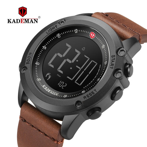 KADEMAN Military Sports Men's Watch Digital Display Waterproof Step Counter Leather Clock Top Luxury Brand LED Male Wristwatches