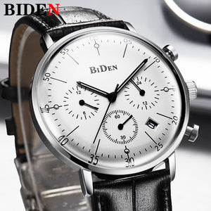 Biden Luxury Watch Men Top Brand Leather Strap Chronograph Waterproof Sports Quartz Wrist Watch Mens Fashion Business Male Clock