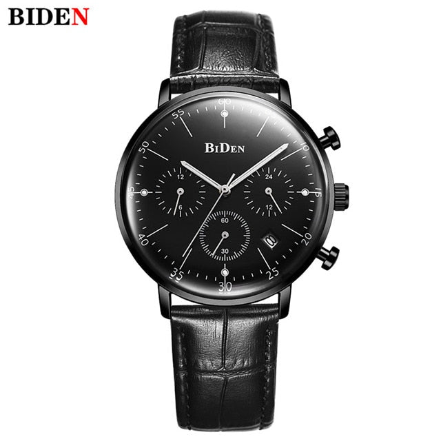 Biden Luxury Watch Men Top Brand Leather Strap Chronograph Waterproof Sports Quartz Wrist Watch Mens Fashion Business Male Clock