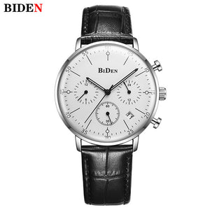 Biden Luxury Watch Men Top Brand Leather Strap Chronograph Waterproof Sports Quartz Wrist Watch Mens Fashion Business Male Clock