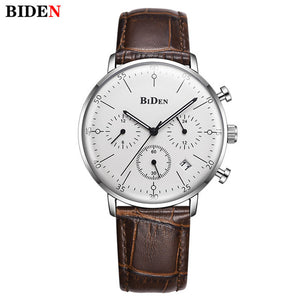 Biden Luxury Watch Men Top Brand Leather Strap Chronograph Waterproof Sports Quartz Wrist Watch Mens Fashion Business Male Clock