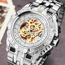 Load image into Gallery viewer, Luxury Silver Gold Automatic Mechanical Watch for Men Full Steel Skeleton Wristwatch Clock Over-sized Big Dial relogio masculino