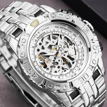 Load image into Gallery viewer, Luxury Silver Gold Automatic Mechanical Watch for Men Full Steel Skeleton Wristwatch Clock Over-sized Big Dial relogio masculino