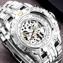 Load image into Gallery viewer, Luxury Silver Gold Automatic Mechanical Watch for Men Full Steel Skeleton Wristwatch Clock Over-sized Big Dial relogio masculino