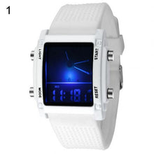 Load image into Gallery viewer, Men Square Dial Dual Time Day Display Alarm Colorful LED Sports Clock Electronic Wrist Watch New