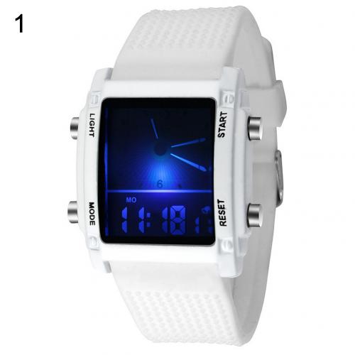 Men Square Dial Dual Time Day Display Alarm Colorful LED Sports Clock Electronic Wrist Watch New