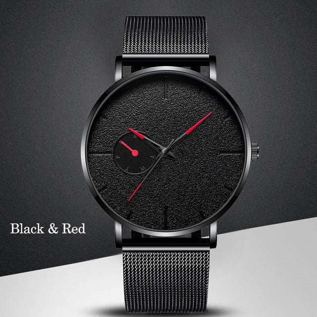 Ultra Thin Men Watches Casual Minimalism Brand Quartz Simple Blue Pointer WristWatch Mesh Strap Business Relogio Masculino