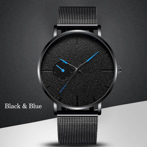 Ultra Thin Men Watches Casual Minimalism Brand Quartz Simple Blue Pointer WristWatch Mesh Strap Business Relogio Masculino