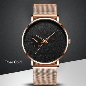 Ultra Thin Men Watches Casual Minimalism Brand Quartz Simple Blue Pointer WristWatch Mesh Strap Business Relogio Masculino