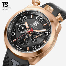 Load image into Gallery viewer, Rubber Strap T5 Luxury Gold Black male Quartz Chronograph gift Waterproof Sport Men Watch Mens Watches Man Wristwatch clock