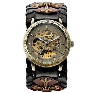 SHENHUA Retro Gothic Bronze Skeleton Automatic Mechanical Watch Men Steampunk Self Winding Clock Tourbillon Watch Reloj Hombre