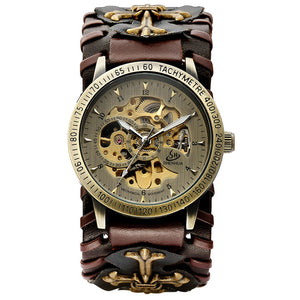 SHENHUA Retro Gothic Bronze Skeleton Automatic Mechanical Watch Men Steampunk Self Winding Clock Tourbillon Watch Reloj Hombre