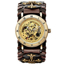 Load image into Gallery viewer, SHENHUA Retro Gothic Bronze Skeleton Automatic Mechanical Watch Men Steampunk Self Winding Clock Tourbillon Watch Reloj Hombre