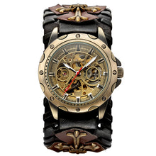 Load image into Gallery viewer, SHENHUA Retro Gothic Bronze Skeleton Automatic Mechanical Watch Men Steampunk Self Winding Clock Tourbillon Watch Reloj Hombre