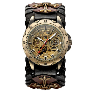 SHENHUA Retro Gothic Bronze Skeleton Automatic Mechanical Watch Men Steampunk Self Winding Clock Tourbillon Watch Reloj Hombre