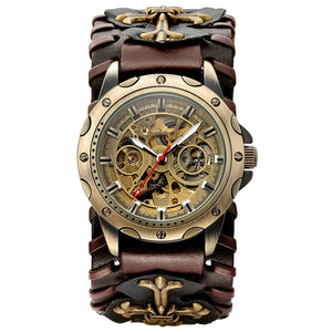 SHENHUA Retro Gothic Bronze Skeleton Automatic Mechanical Watch Men Steampunk Self Winding Clock Tourbillon Watch Reloj Hombre