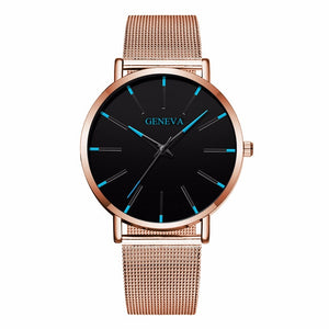 Hot Fashion Men Black Stainless Steel Mesh Belt GENEVA Watch Luxury Men Sport Watch Quartz Clock Relogio Masculino