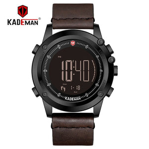 KADEMAN Military Sports Men's Watch Digital Display Waterproof Step Counter Leather Clock Top Luxury Brand LED Male Wristwatches