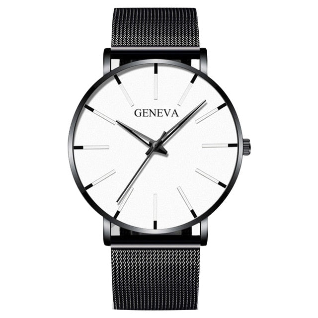 New Business Men's Watch Black Quartz Alloy Mesh Strap Ultra Thin Universal Male Casual Sports Wrist Watch Relojes Para Hombre