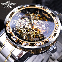 Load image into Gallery viewer, Winner Transparent Fashion Diamond Luminous Gear Movement Royal Design Men Top Brand Luxury Male Mechanical Skeleton Wrist Watch