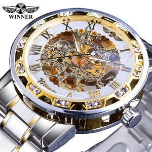 Winner Transparent Fashion Diamond Luminous Gear Movement Royal Design Men Top Brand Luxury Male Mechanical Skeleton Wrist Watch