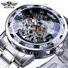 Load image into Gallery viewer, Winner Transparent Fashion Diamond Luminous Gear Movement Royal Design Men Top Brand Luxury Male Mechanical Skeleton Wrist Watch