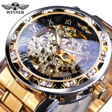 Load image into Gallery viewer, Winner Transparent Fashion Diamond Luminous Gear Movement Royal Design Men Top Brand Luxury Male Mechanical Skeleton Wrist Watch