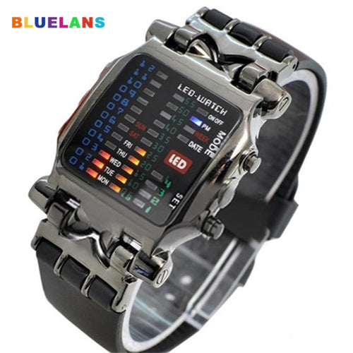 Fashion Cool Business Top Brand Luxury Unisex Binary LED Digital Date Square Dial Casual Sport Plastic Band Wrist Watch relogio