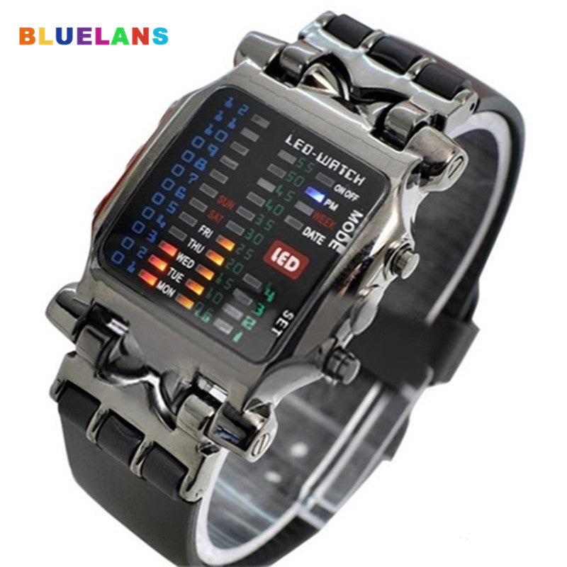 Fashion Cool Business Top Brand Luxury Unisex Binary LED Digital Date Square Dial Casual Sport Plastic Band Wrist Watch relogio