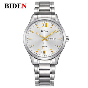 BIDEN Watch Mens Steel Quartz Wristwatch Date Display Business Style Men's Waterproof Bangle Watches Fashion Clock Gifts reloj