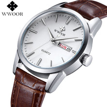 Load image into Gallery viewer, Brand Luxury Men&#39;s Watch Date Day Genuine Leather Strap Sport Watches Male Casual Quartz Watch Men Wristwatch Famous WWOOR Clock