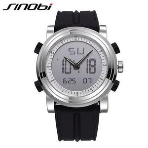 New SINOBI brand Sports Chronograph Men's Wrist Watches Digital Quartz double Movement Waterproof Diving Watchband Males Clock