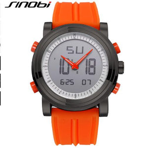 New SINOBI brand Sports Chronograph Men's Wrist Watches Digital Quartz double Movement Waterproof Diving Watchband Males Clock