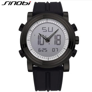 New SINOBI brand Sports Chronograph Men's Wrist Watches Digital Quartz double Movement Waterproof Diving Watchband Males Clock