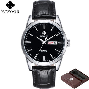 Brand Luxury Men's Watch Date Day Genuine Leather Strap Sport Watches Male Casual Quartz Watch Men Wristwatch Famous WWOOR Clock