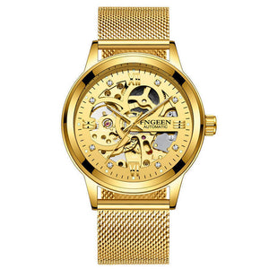 FNGEEN Number Sport Design Bezel Golden Watch Mens Watches Top Brand Luxury Montre Homme Clock Men Automatic Skeleton WristWatch