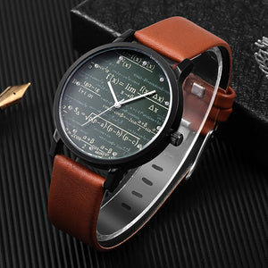 Miler Mens watch leather quartz Mathe matical formula prints fashion wrist watch men causal relogio masculino erkek kol saati