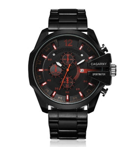 Cagarny Mens Quartz Wrist Watch Luxury Sport Wristwatch Waterproof Black Stainless Male Watches Clock Military Relogio Masculino