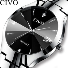 Load image into Gallery viewer, CIVO Luxury Couple Watches Black Silver Full Steel Waterproof Date Quartz Watch Men For Man Women Clock Gift For Lover Wife