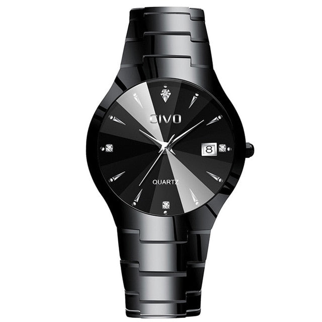 CIVO Luxury Couple Watches Black Silver Full Steel Waterproof Date Quartz Watch Men For Man Women Clock Gift For Lover Wife