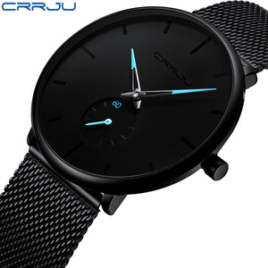 Crrju Fashion Mens Watches Top Brand Luxury Quartz Watch Men Casual Slim Mesh Steel Waterproof Sport Watch Relogio Masculino